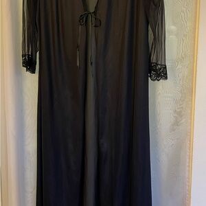 Elegant Black Lace Trim Sheer Robe